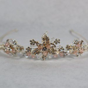 Tiara with Champagne Rhinestones - White Gold